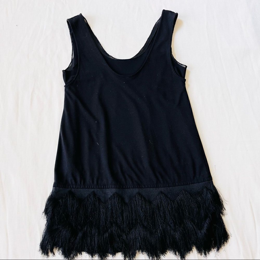 Banana Republic Womens Top Tank Layered Fringe Black Fashion Party Sleeveless XS